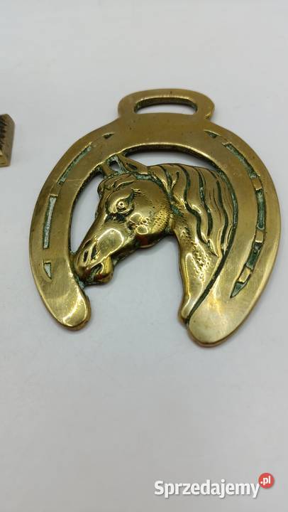 Dwie dekoracje ozdoby mosiężne z motywem konia Zamość