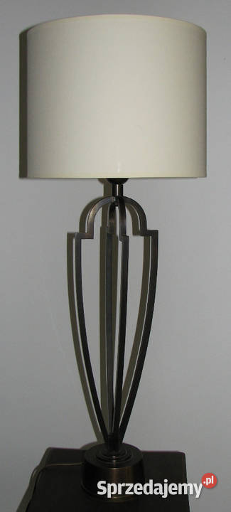 Mosiężna lampa stołowa z abażurem Cielądz