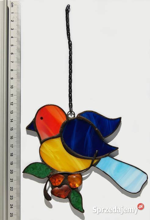 Ptak niebieskożółty z bursztynem bałtyckim wielokolorowy lubelskie sprzedam