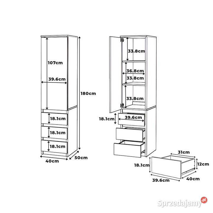 Szafa do przedpokoju 40 z 3 szufladami do 50cm Elbląg