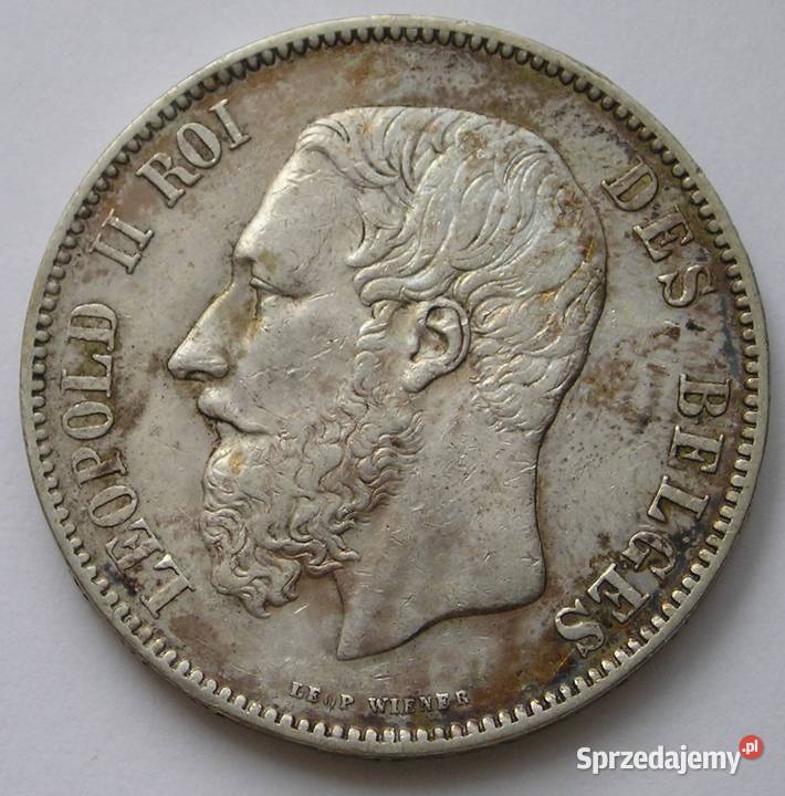 BELGIA 5 FRANKÓW 1873 KRÓL LEOPOLD II SREBRO Numizmatyka Łódź
