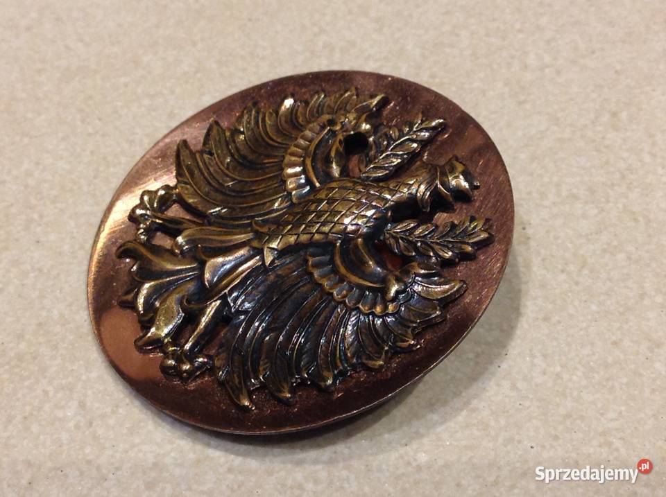 Orzeł z Koroną Przypinka Miedziano Mosiężna Nowa Sól