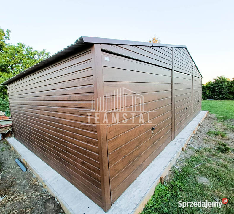 GARAŻ BLASZANY 9m x 6m dwuspad 3x Brama orzech samodzielny Szczecinek