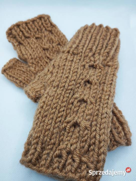Miękkie ciepłe beżowe mitenki rękodzieło wełna Olsztyn sprzedam