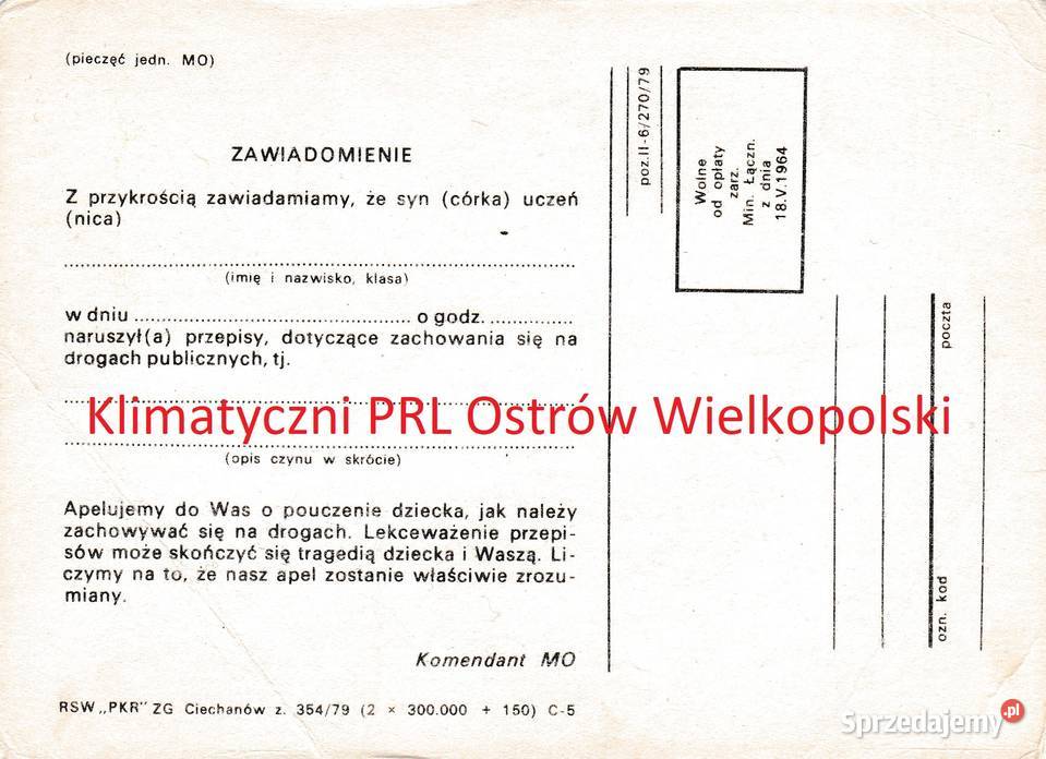 Milicja MO Pocztówka zawiadomienie Bielsko-Biała sprzedam