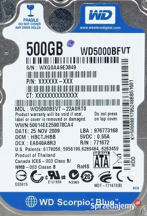 Dysk Western Digital 500 Giga 25 cala Legionowo