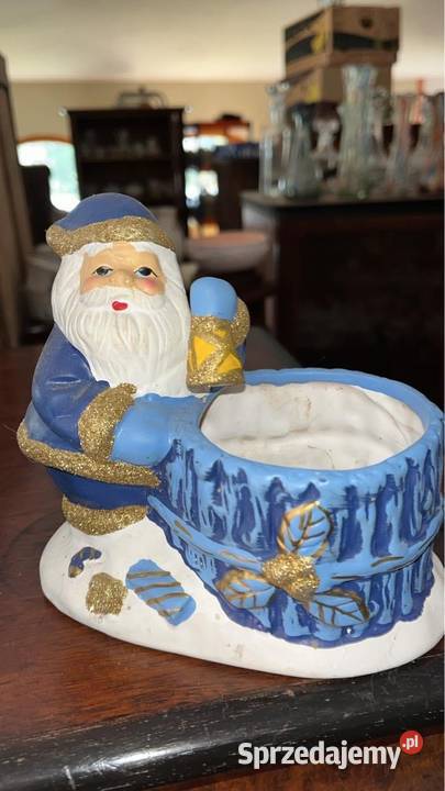 Mikołaj z dzwonkiem Ozdoba Boże Narodzenie Porcelana i szkło pomorskie Gdańsk