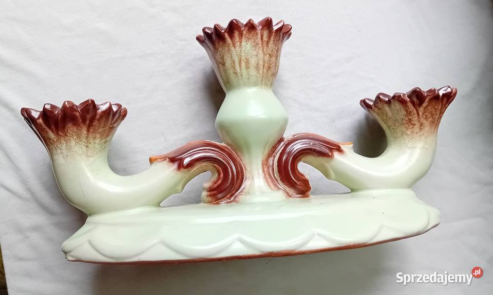 Secesyjny ceramiczny świecznik trójramienny Koźminek