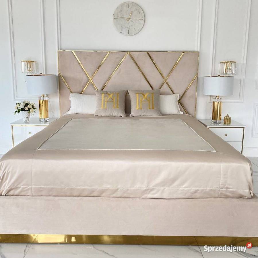 ŁÓŻKO IMPERIAL Glamour 180x200 Beż Welwet Złota mazowieckie Warszawa