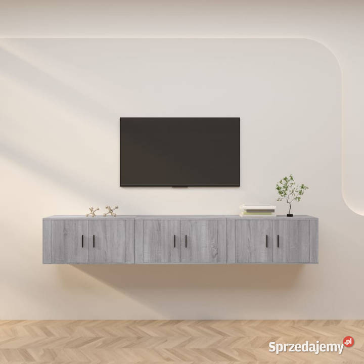 Wiszące szafki TV 3 szary dąb sonoma 80x345x40 mazowieckie Warszawa
