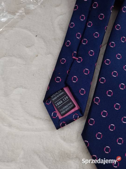 Granatowy krawat Jedwabny w różowe koła z Kraków