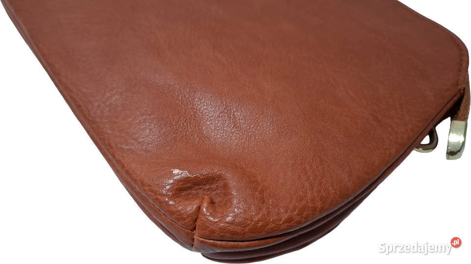 Torebka damska brązowa złote akcenty 8x27x18 150 Czeladź