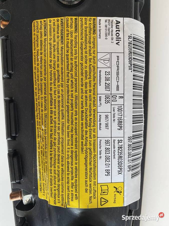Poduszka fotela Porsche 911 997 99780308201 8P9 małopolskie sprzedam