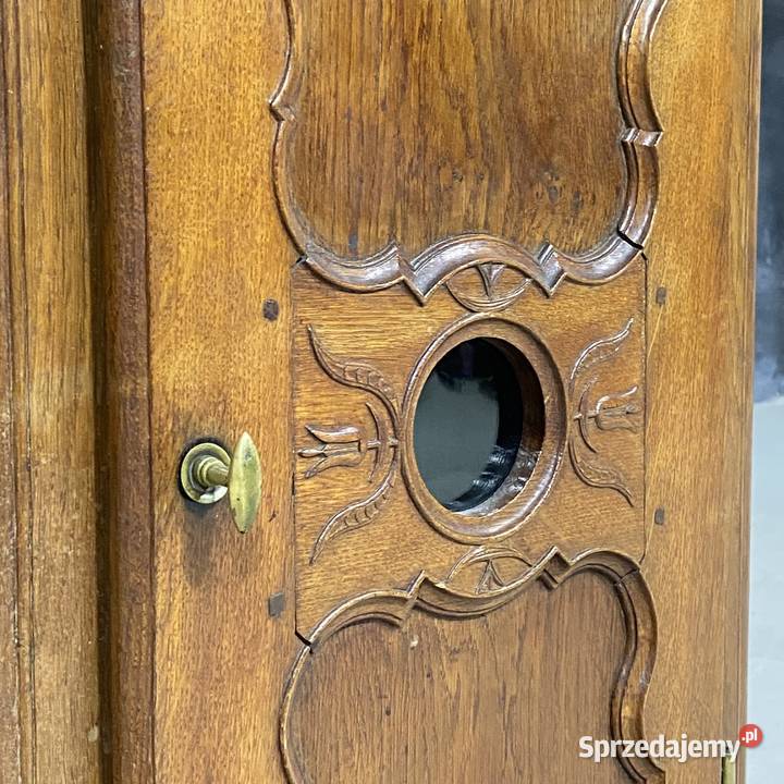 Rzeźbiona dębowa obudowa zegara stojącego Gryfice