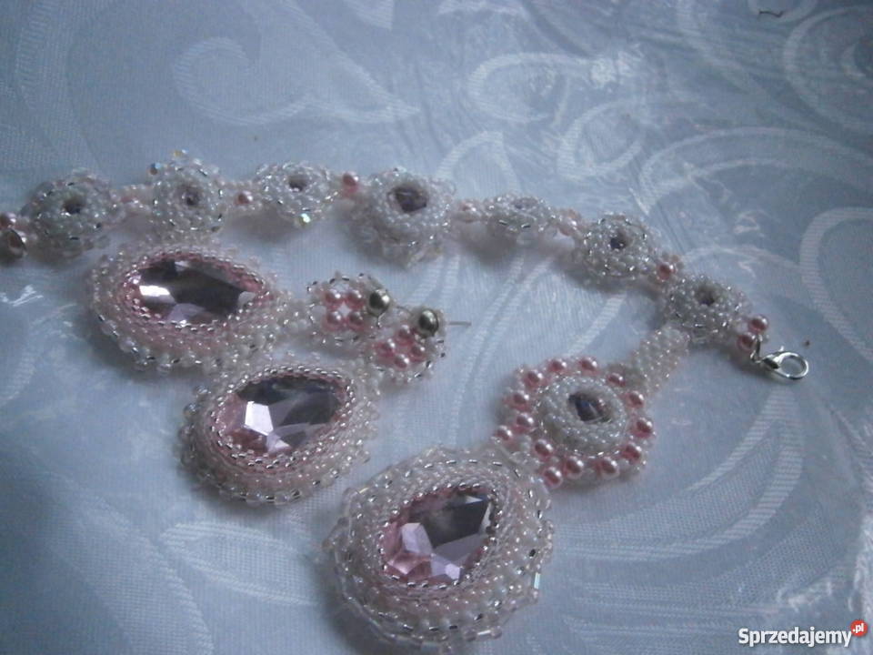 Kryształowy komplet pink beading posrebrzane Częstochowa