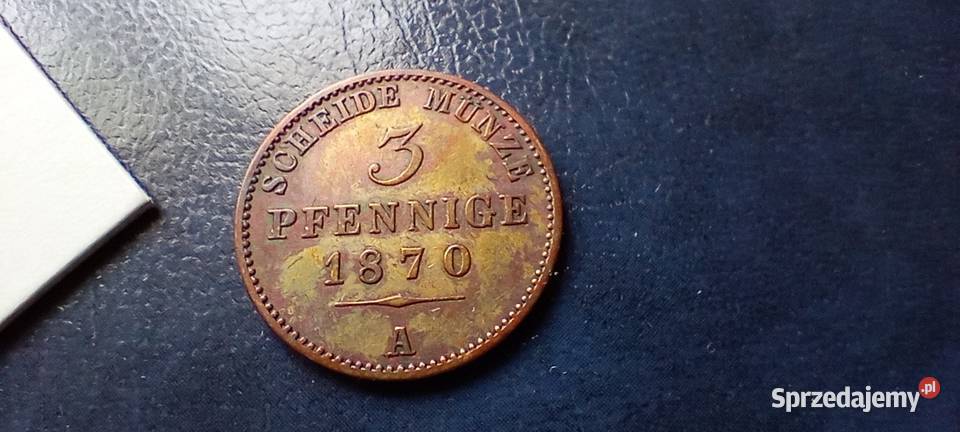 Stare monety 3 fenig 1870 Niemcy piękna Numizmatyka Lesko