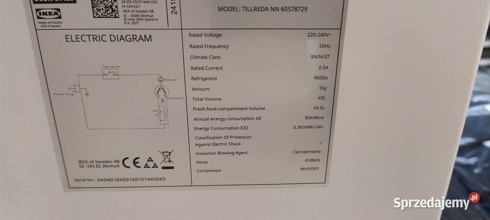lodówka mała wolno stojąca 43 litry TILLEDA Ostrów Mazowiecka