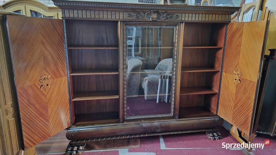 Biblioteka orzechowa kredens na lwich łapach kujawsko-pomorskie Sypniewo