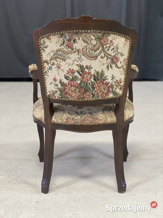 Stylowy fotel ludwikowski drewniany tapicerka 55cm Budno