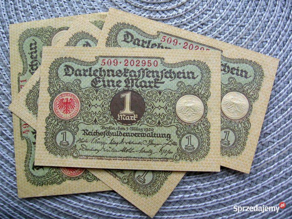 Banknot zastępczy 1 Marka 1920r 4 Bilet na kawe wielkopolskie Kalisz