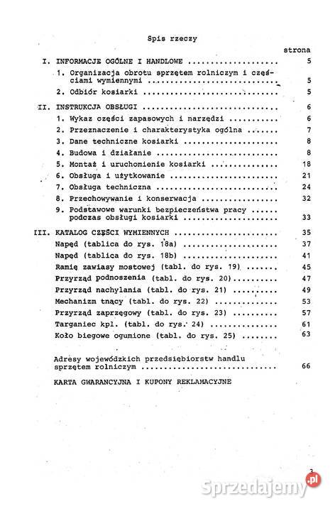 kosiarka konna k 14 instrukcja i katalog czesci podkarpackie Stalowa Wola