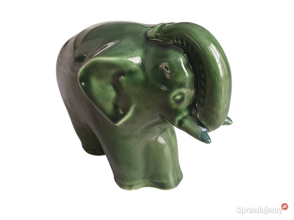 Stara figurka słonia słoń porcelana zielony Porcelana i szkło Cieszyn