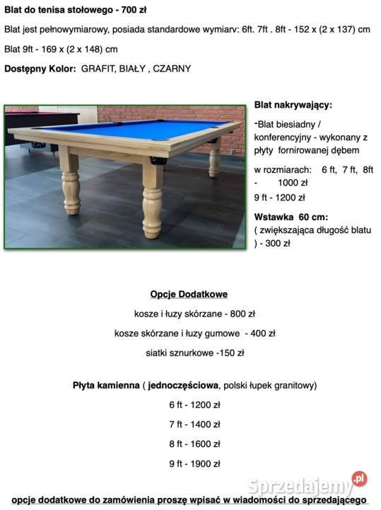 Stół bilardowy KRONOS dębowy 8 ft Polski podkarpackie sprzedam