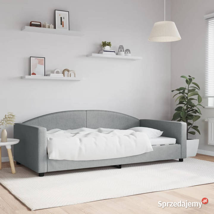 Sofa z funkcją spania jasnoszara obita tkaniną Warszawa