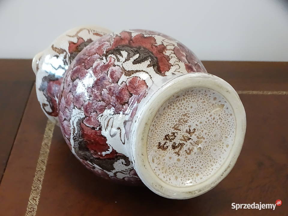 Stylowy ceramiczny dzbanek wazon vintage motyw Biłgoraj