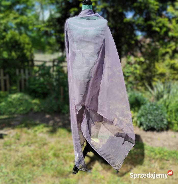 Duża ozdobna chusta szal stole szara organza Szczecin