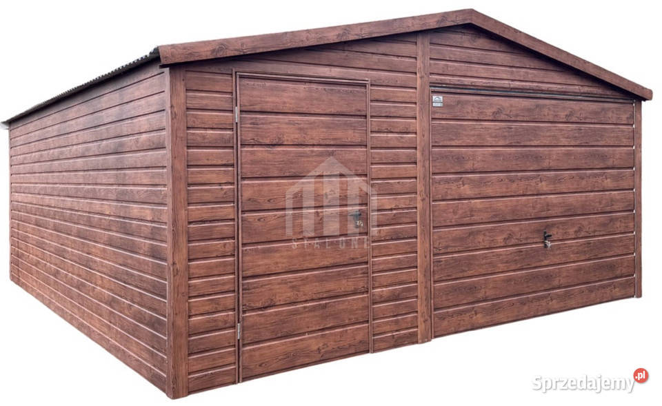 Garaż blaszany 5x5m brama drzwi drewnopodobny