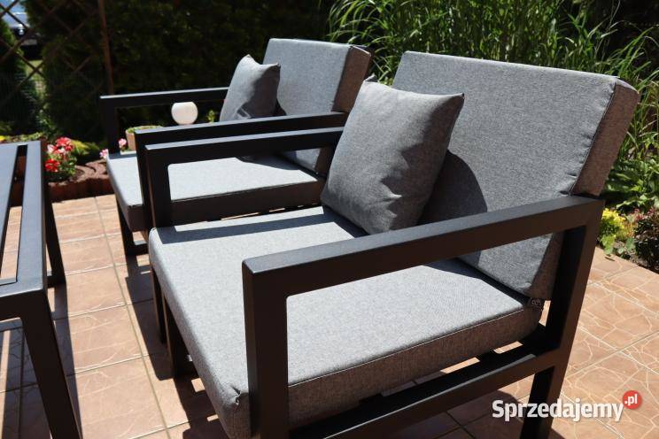 Meble ogrodowe stalowe komplet poduszki czarny