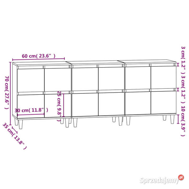 Komody 3 szary dąb sonoma 60x35x70 WM3185773 Warszawa