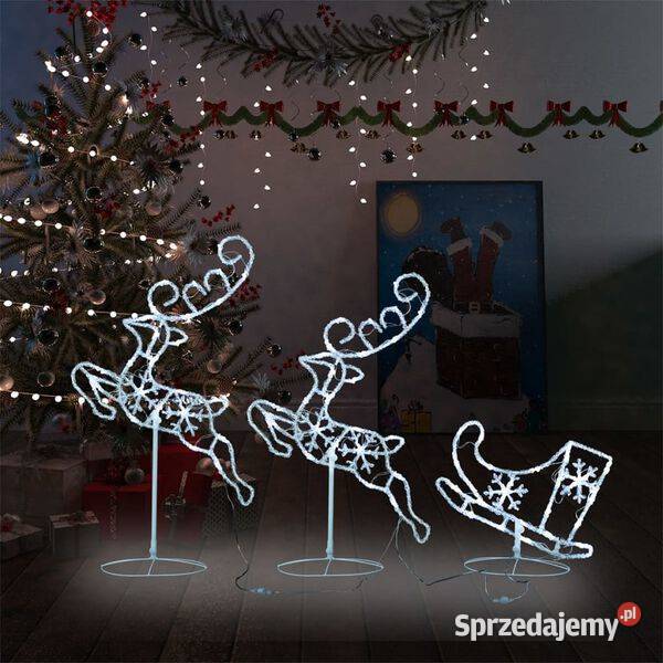 Świąteczne lecące renifery z saniami akryl Warszawa