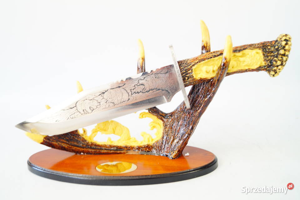 NÓŻ MYŚLIWSKI na stojaku dekoracja prezent Gizałki sprzedam