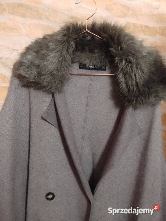 36S ZARA Płaszcz dzianinowy z futrzanym Kraków