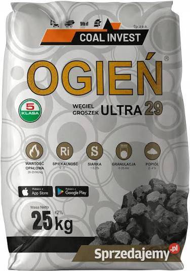 Węgiel groszek OGIEŃ Ultra 2629MJ worki 25 1t Będków