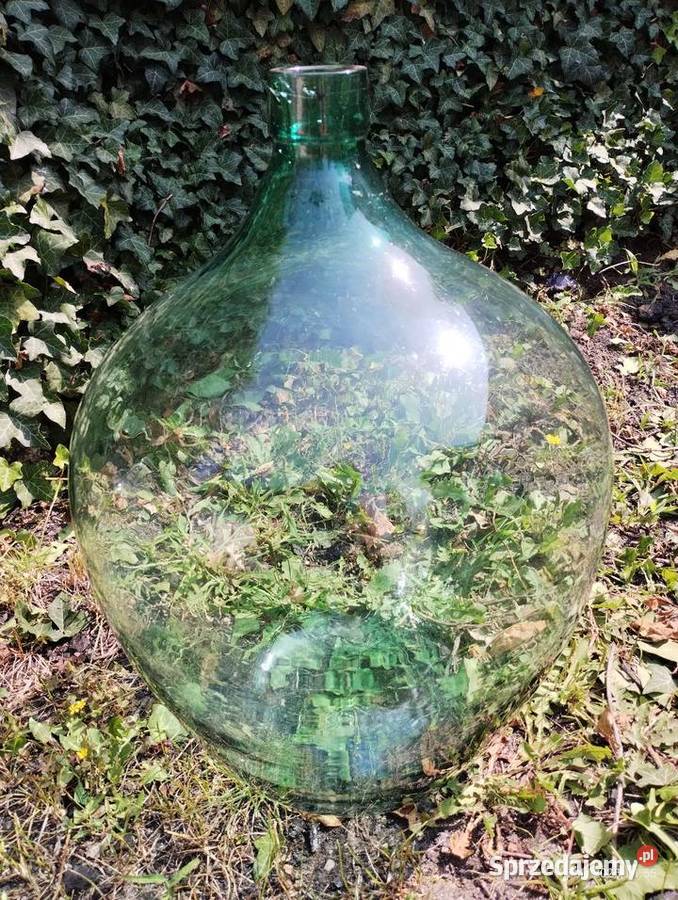 Balony na wino galon PRL zielone szkło ręczny Racibórz