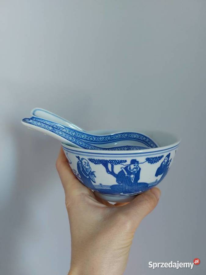 porcelanowa miseczka białoniebieska z 3 łyżkami biały Poznań