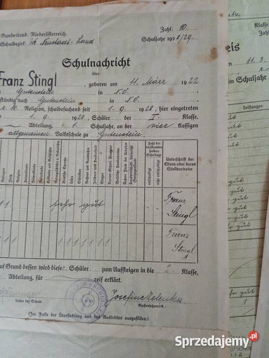 Stare świadectwa lata 30te