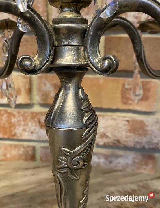 Świecznik kryształowy vintage srebrny kandelabr Gniezno