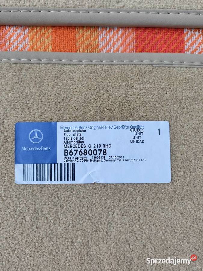 Oryginalne dywaniki welurowe Mercedes W219 C219