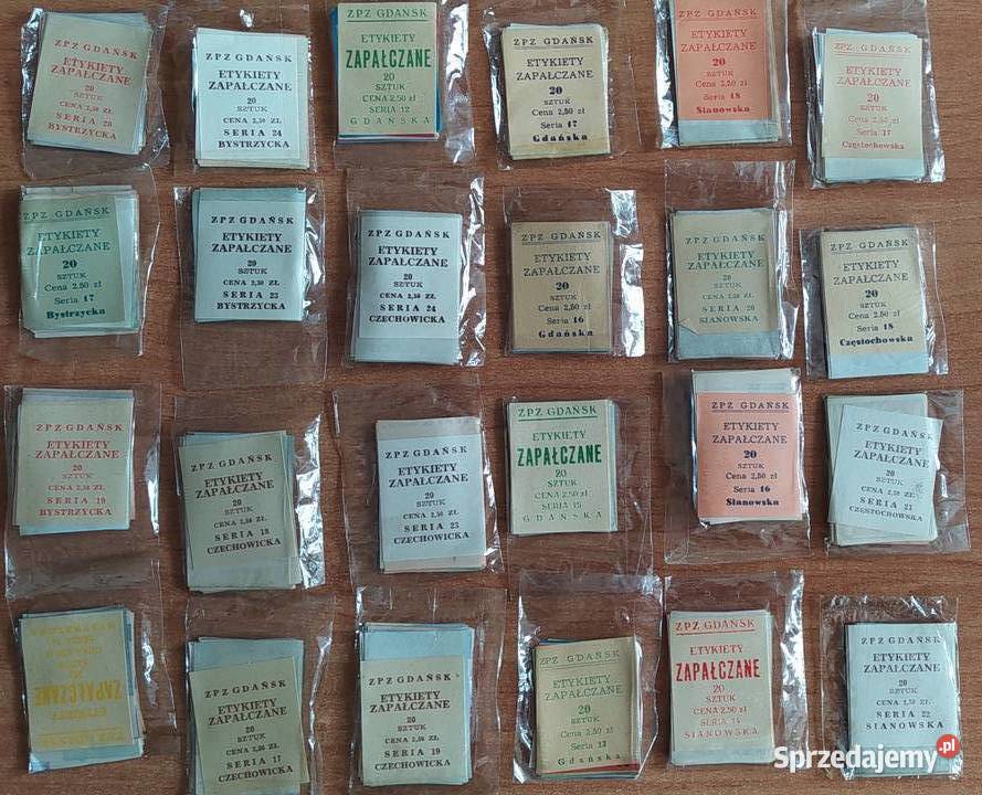 Zestawy etykiet zapałczanych z abonamentów ponad Katowice