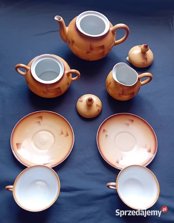 Herbaciany porcelanowy komplecik 2 osób art deco Koźminek