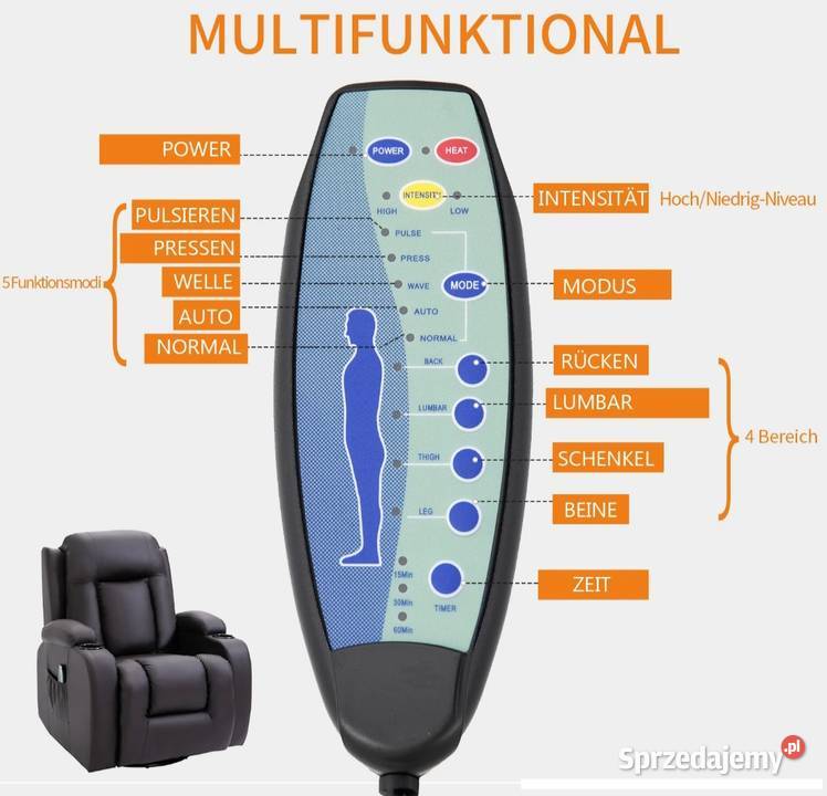 Fotel z masażem z funkcją ogrzewania małopolskie Brzesko