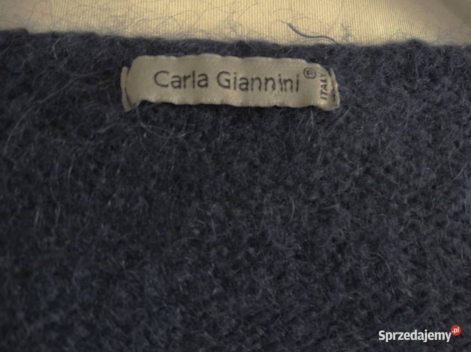 Sweter Moherowy Wełniany Kobaltowy Włoski Carla Łomża