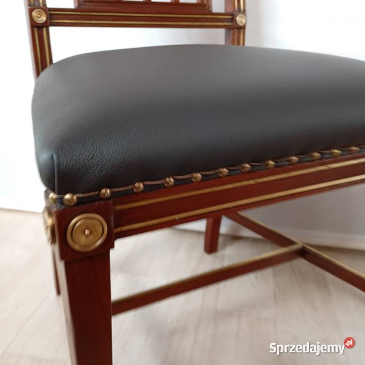 Krzesło lata 30te mahoń skóra inkrustowane wielkopolskie Puszczykowo