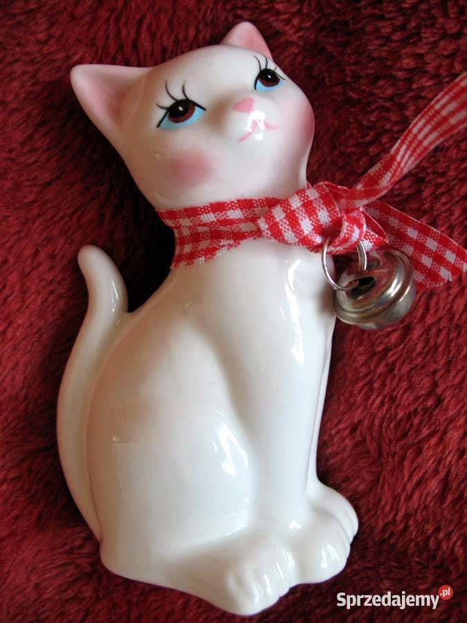 Zabawny KOT z dzwoneczkiem mały porcelana 10
