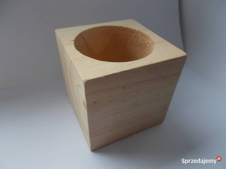 Kostka kubek drewniany na przybory świecznik Ruda Śląska