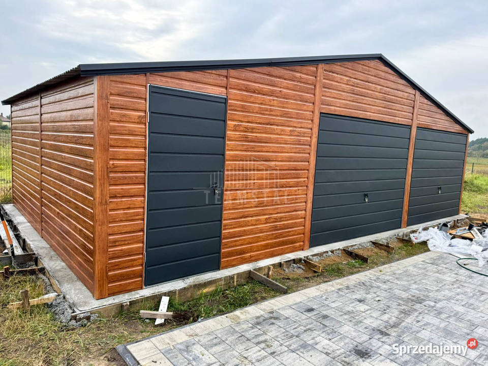Garaż blaszany 9x6m 2 x brama uchylna drzwi dach